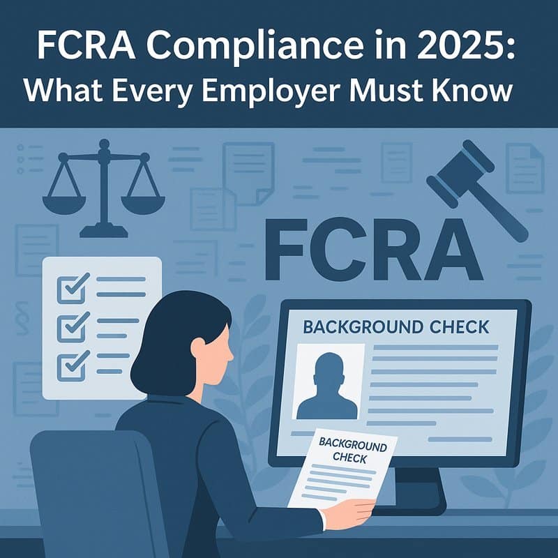 HR manager ensuring FCRA compliance in employment background checks with digital reports.