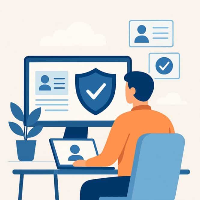 Remote employee completing online identity verification as part of a background check for remote workers.