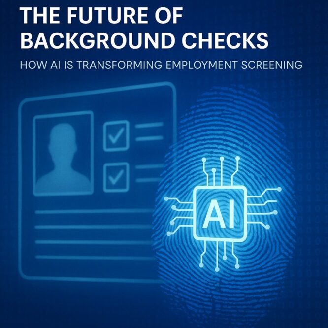 AI background checks transforming employment screening with digital fingerprint and compliance technology.