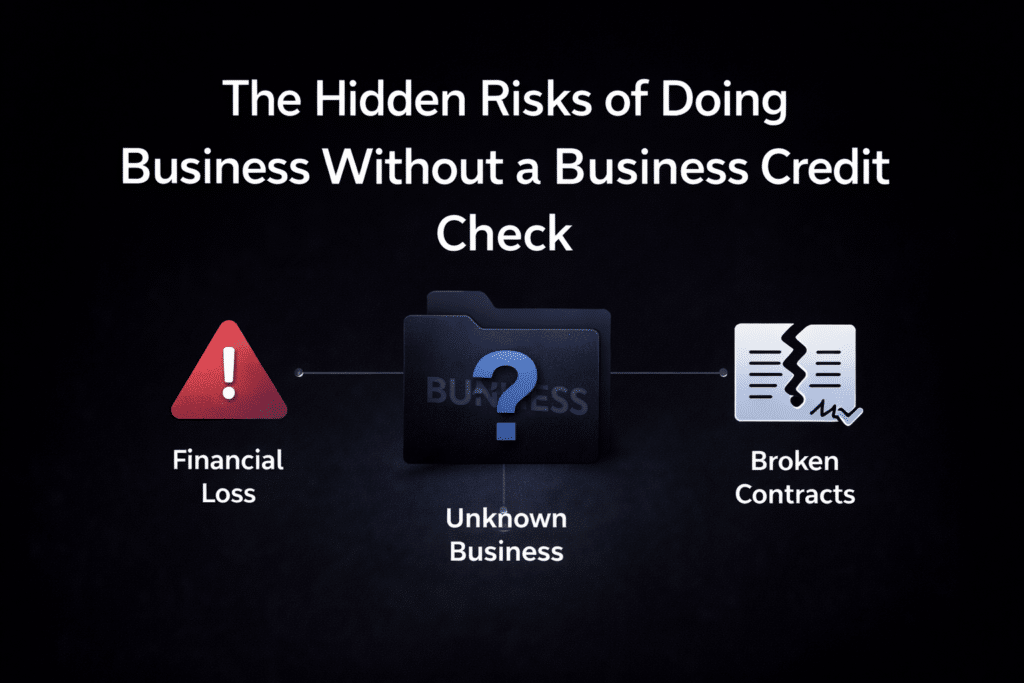 Business credit check risk graphic highlighting financial loss and broken contracts when business credit is not reviewed.