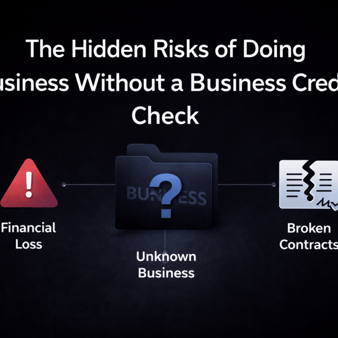 Business credit check risk graphic highlighting financial loss and broken contracts when business credit is not reviewed.